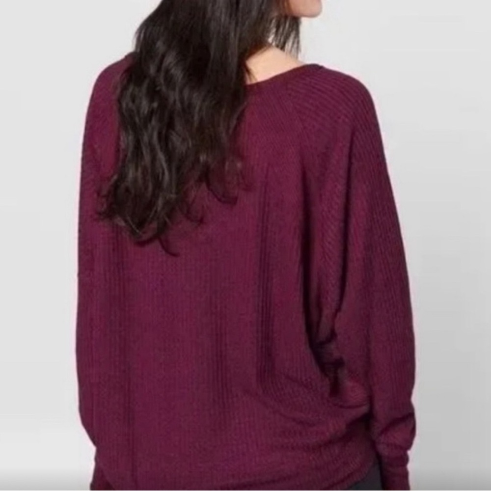 FREE PEOPLE Santa Clara Dolman Sleeve Thermal Top In Dark Mulberry Sz M/L ✨NWT✨ - Picture 2 of 9